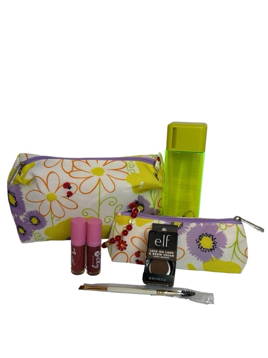 ELF Other - Floral Makeup Bag 7 Piece Beauty Bundle with water bottle and Elf Brow Cream
